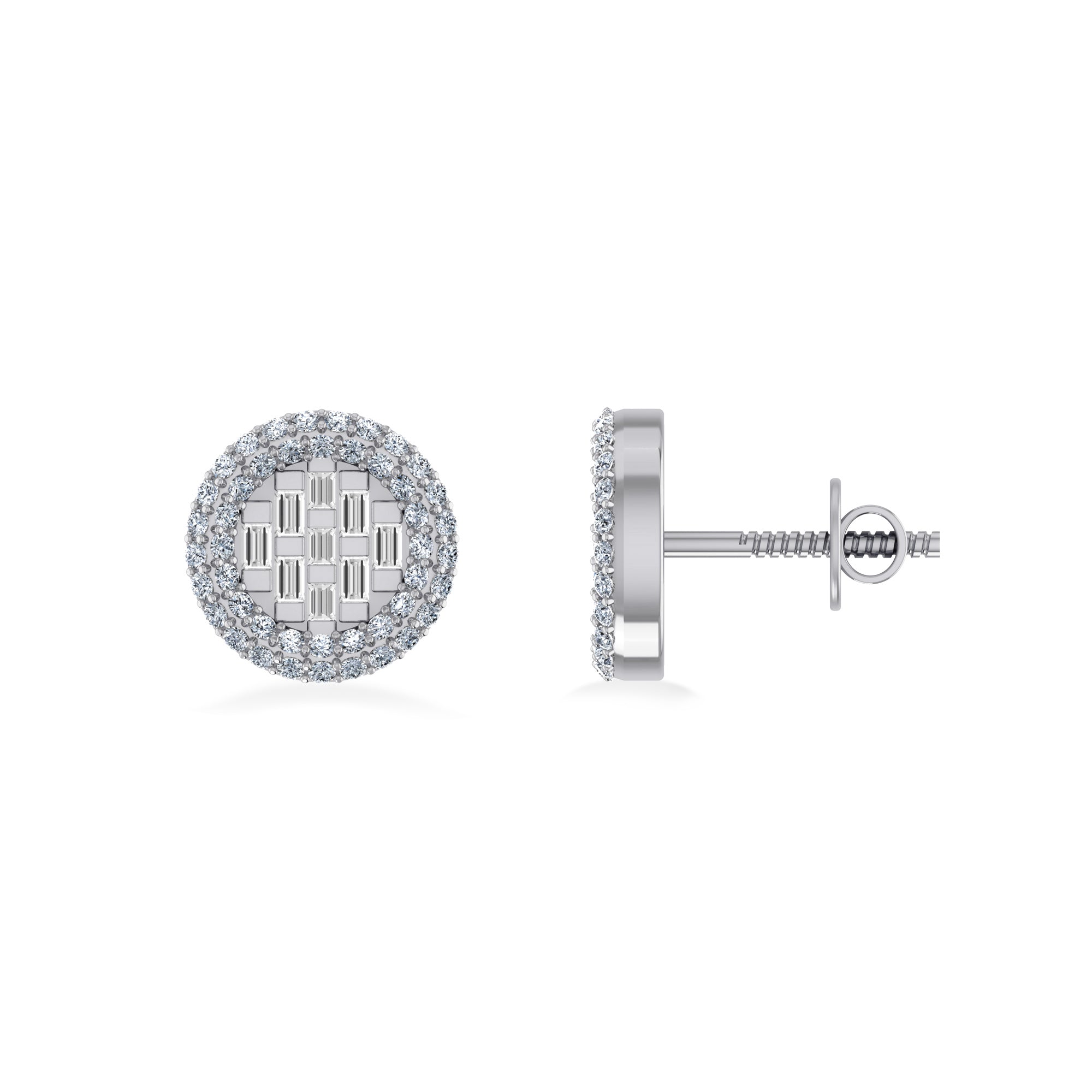 10K White Gold Round Baguette Diamond Halo Designer Earring 3/8 Cttw crafted in white gold with natural diamonds