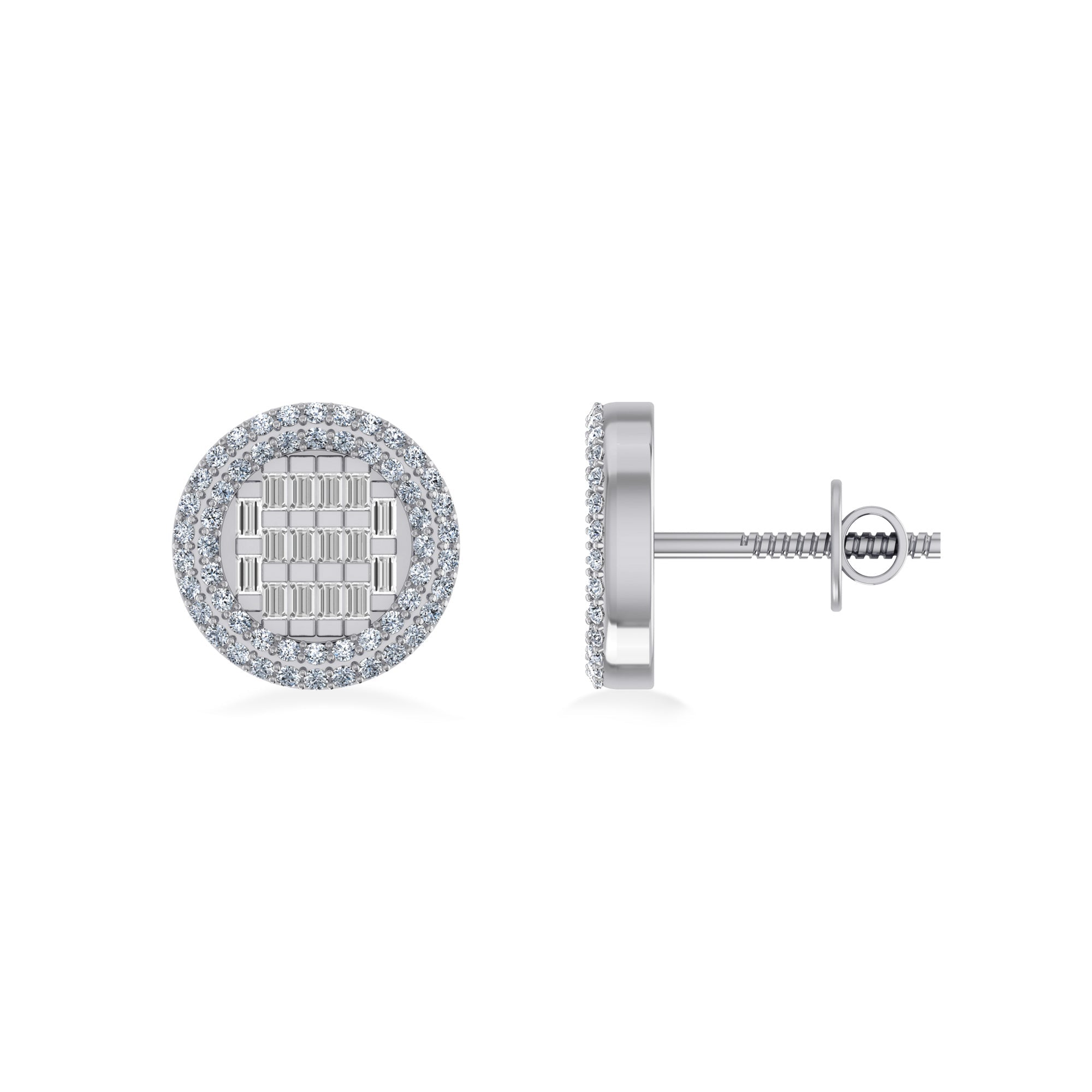 10K White Gold Round Baguette Diamond Halo Designer Earring 5/8 Cttw crafted in 14K gold with natural diamonds