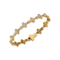10K Yellow Gold Round Baguette Diamond Cross Religious 8 Inch Bracelet 3 Cttw crafted in 18K gold with brilliant-cut diamonds