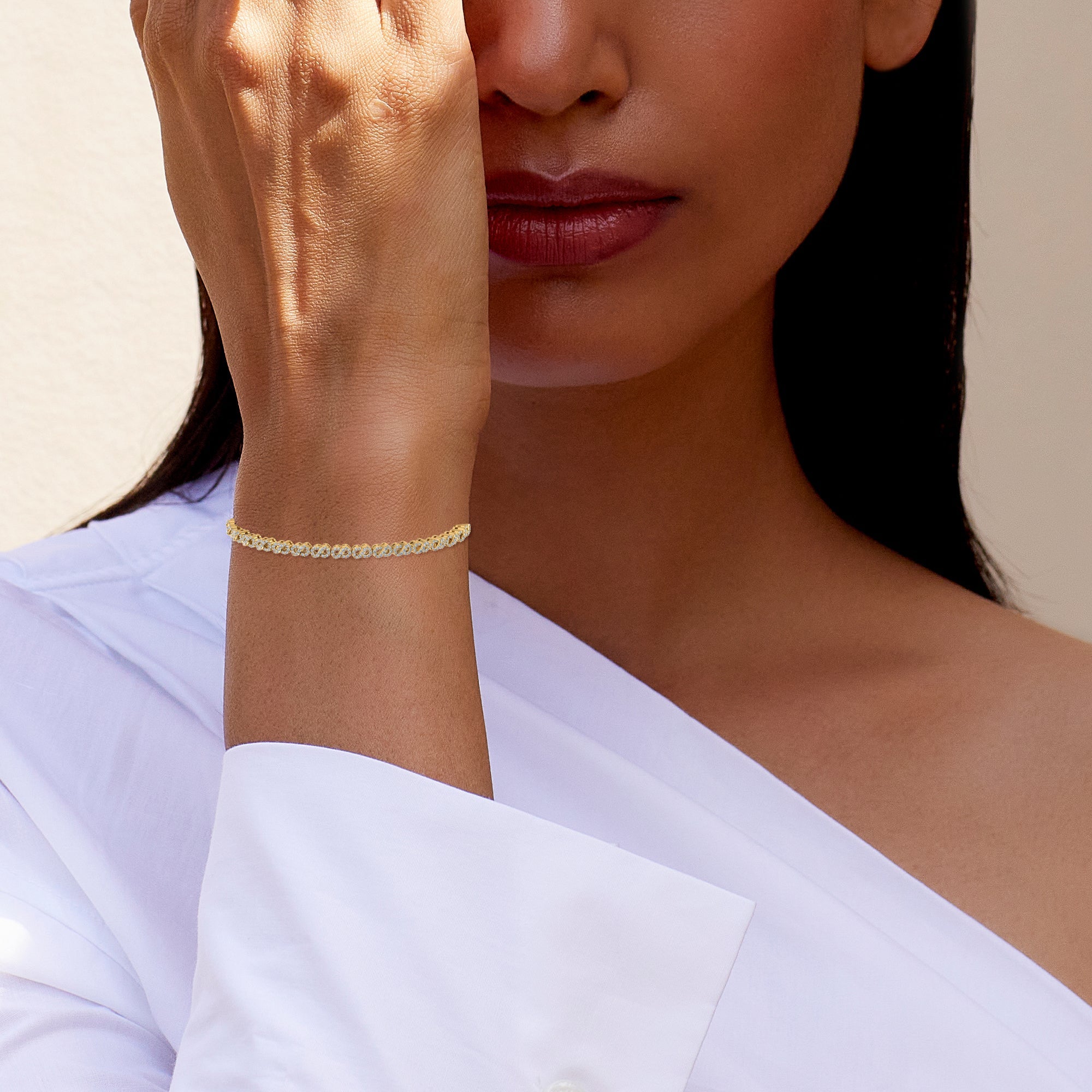 10K Yellow Gold Round Diamond Infinity Designer 7 Inch Bracelet 1-1/2 Cttw