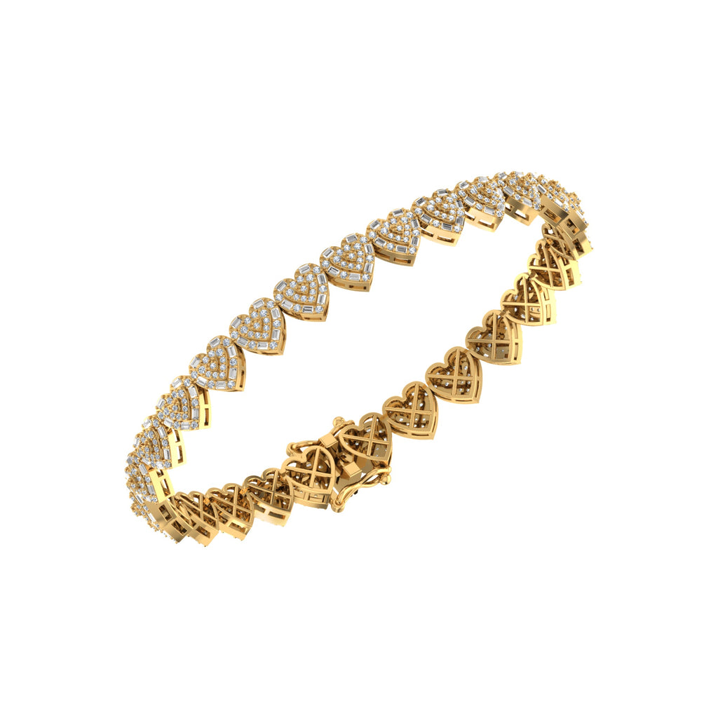 10K Yellow Gold Round Diamond Heart Designer 7 Inch Bracelet 2-7/8 Cttw crafted in white gold with round brilliant diamonds