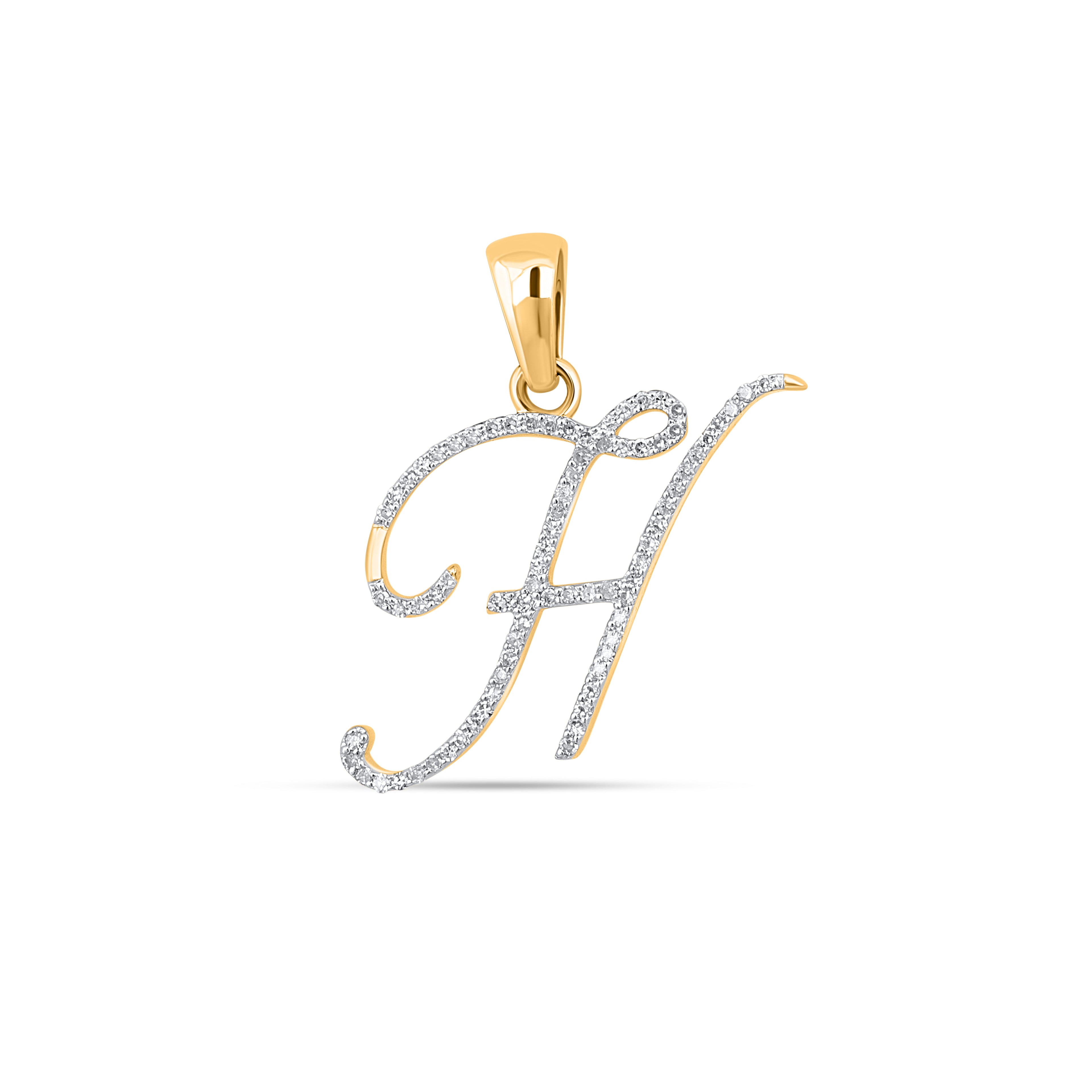 10K Yellow Gold Round Diamond H Letter Initial Pendant 1/10 Cttw