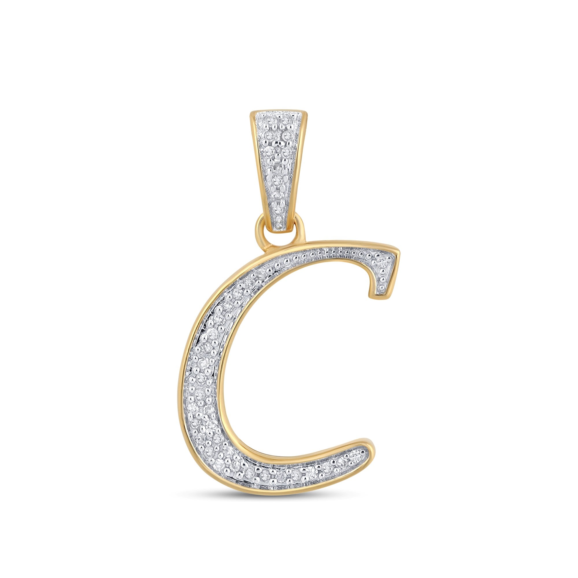 10K Yellow Gold Round Diamond C Letter Initial Pendant 1/10 Cttw crafted in white gold with natural diamonds