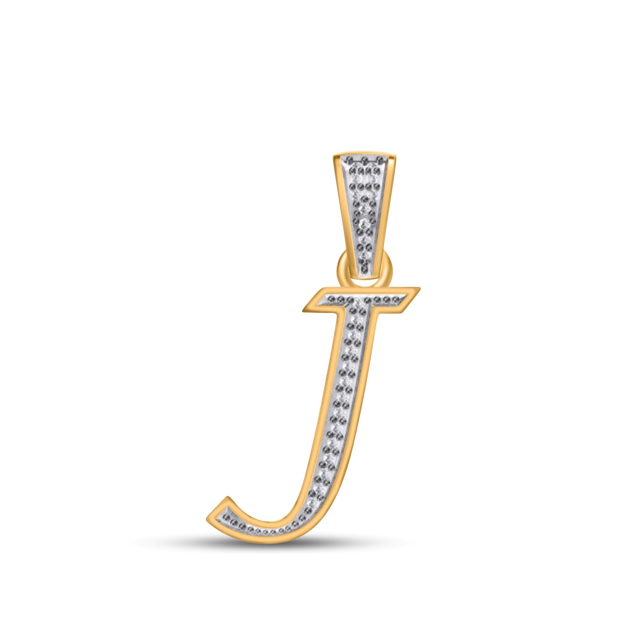 10K Yellow Gold Round Diamond J Letter Initial Pendant 1/10 Cttw