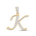 10K Yellow Gold Round Diamond K Letter Initial Pendant 1/10 Cttw