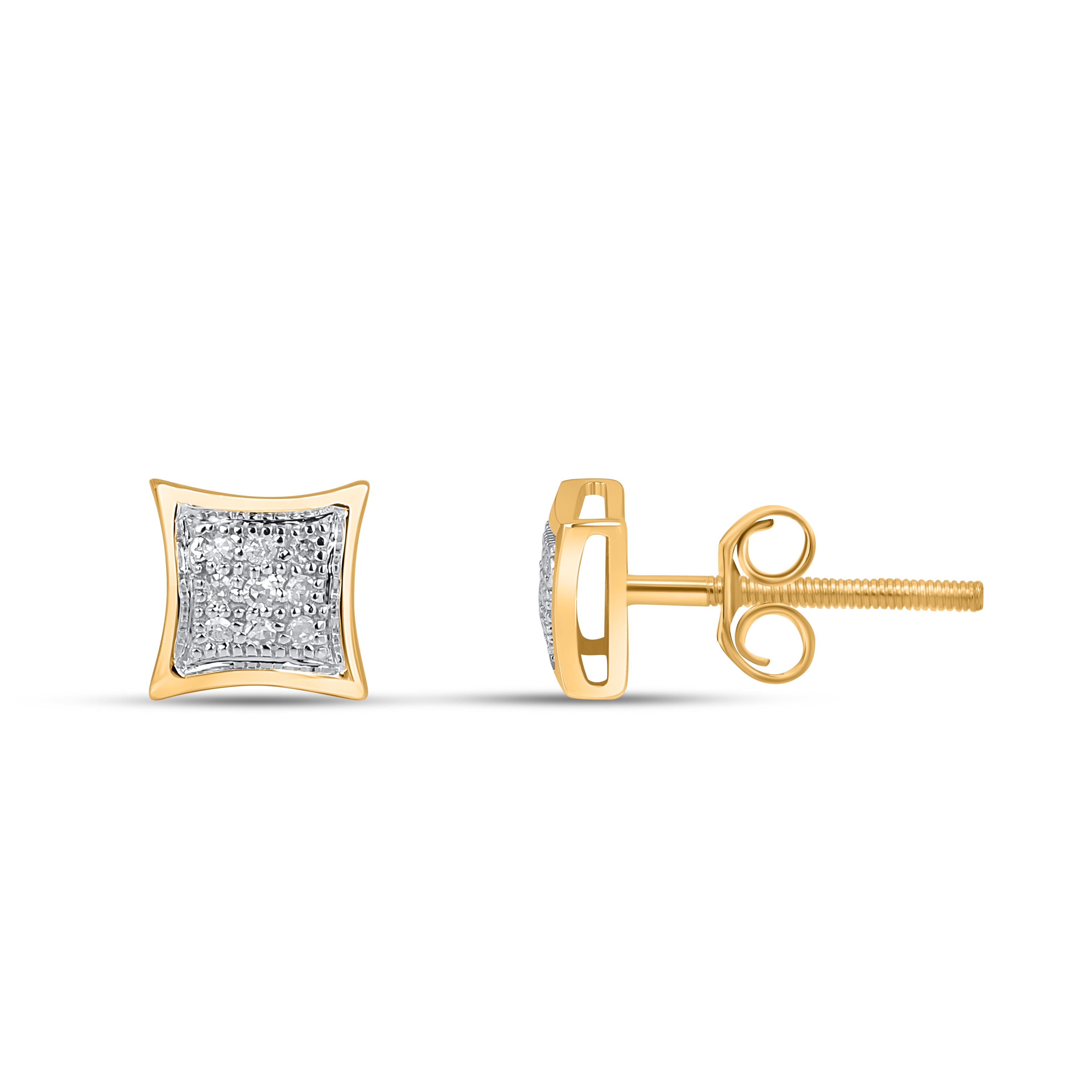 10K Yellow White Two Tone Round Diamond Square Stud Earring 1/10 Cttw