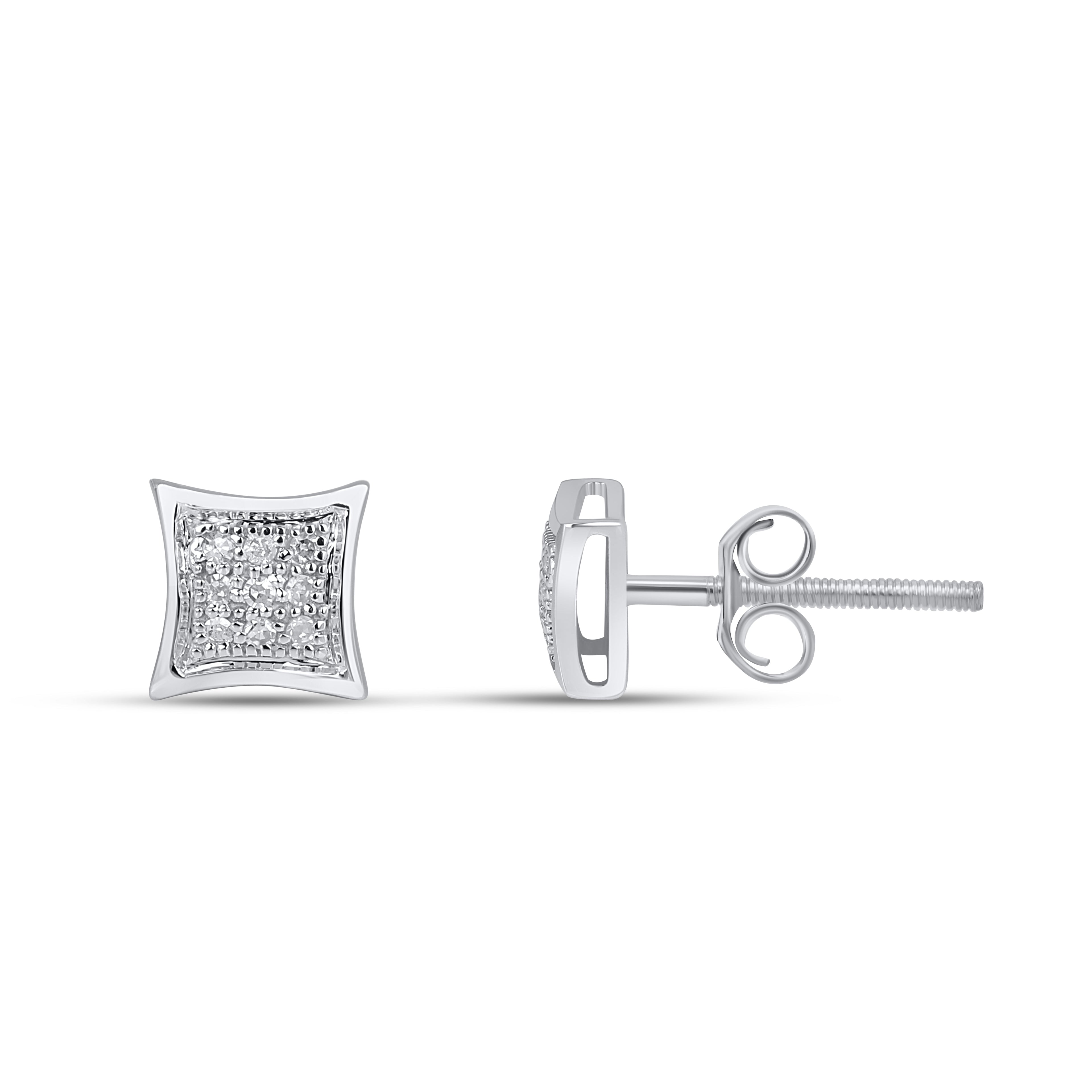 10K White Gold Round Diamond Square Stud Earring 1/10 Cttw crafted in rose gold with brilliant-cut diamonds