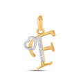 10K Yellow Gold Round Diamond F Letter Initial With Heart Pendant 1/10 Cttw