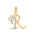 10K Yellow Gold Round Diamond R Letter Initial With Heart Pendant 1/10 Cttw