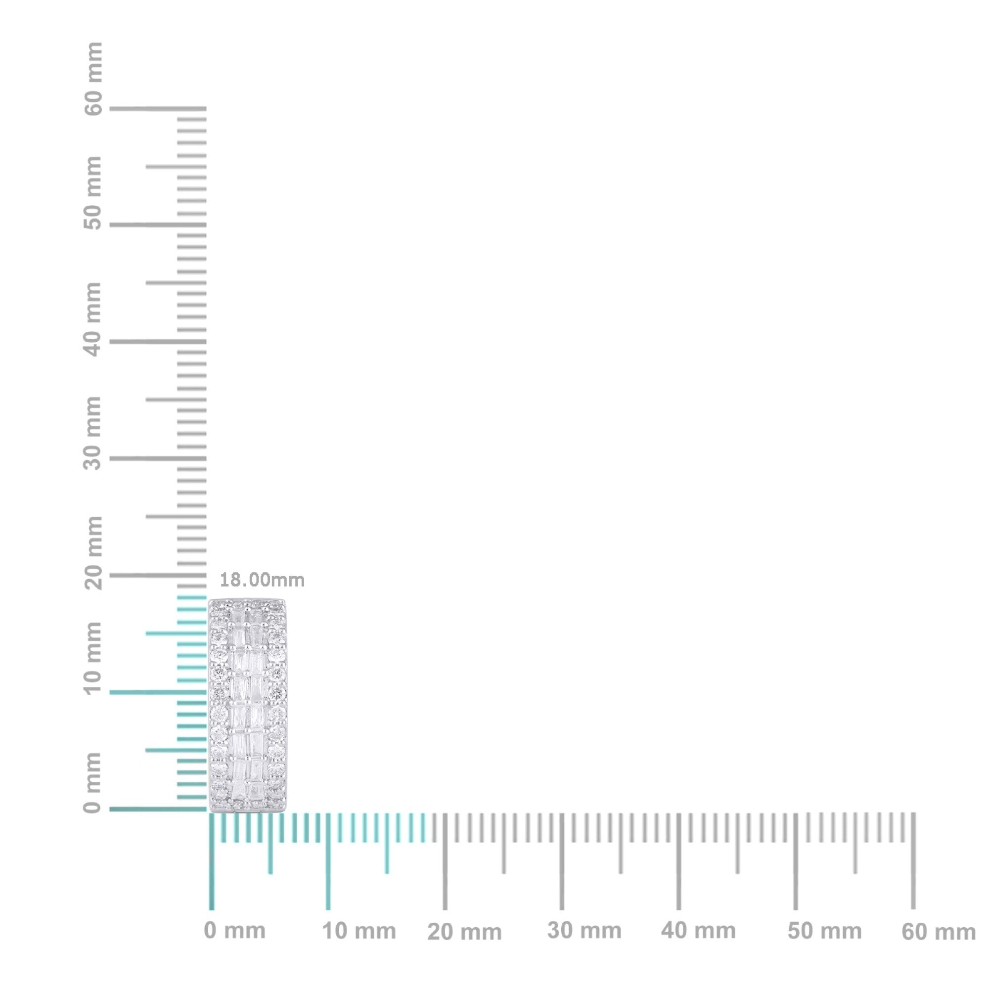10K White Gold Round Baguette Diamond 3 Row Designer Hoop Earring 1 Cttw