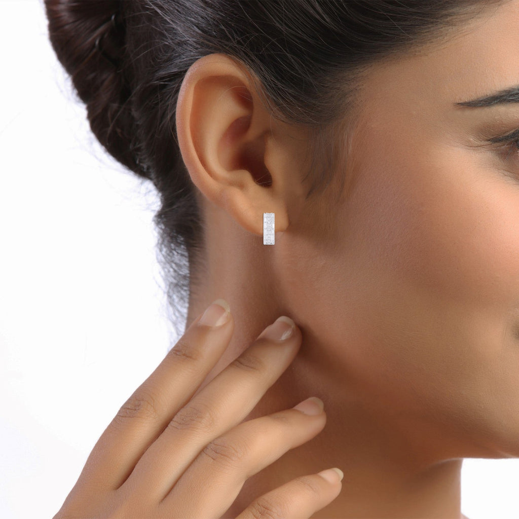 10K White Gold Round Baguette Diamond Designer Hoop Earring 5/8 Cttw