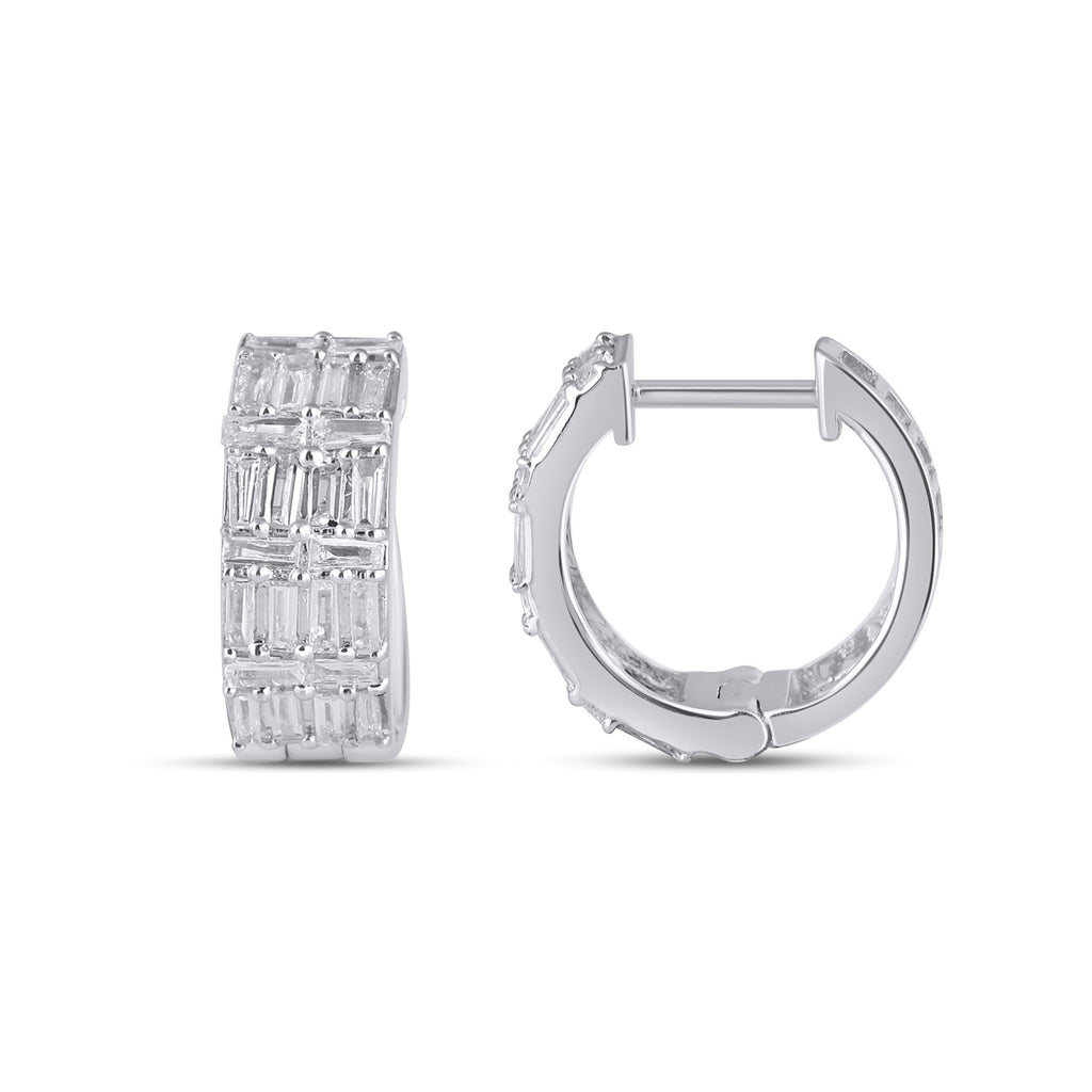 10K White Gold Baguette Diamond Designer Hoop Earring 3/4 Cttw crafted in rose gold with brilliant-cut diamonds