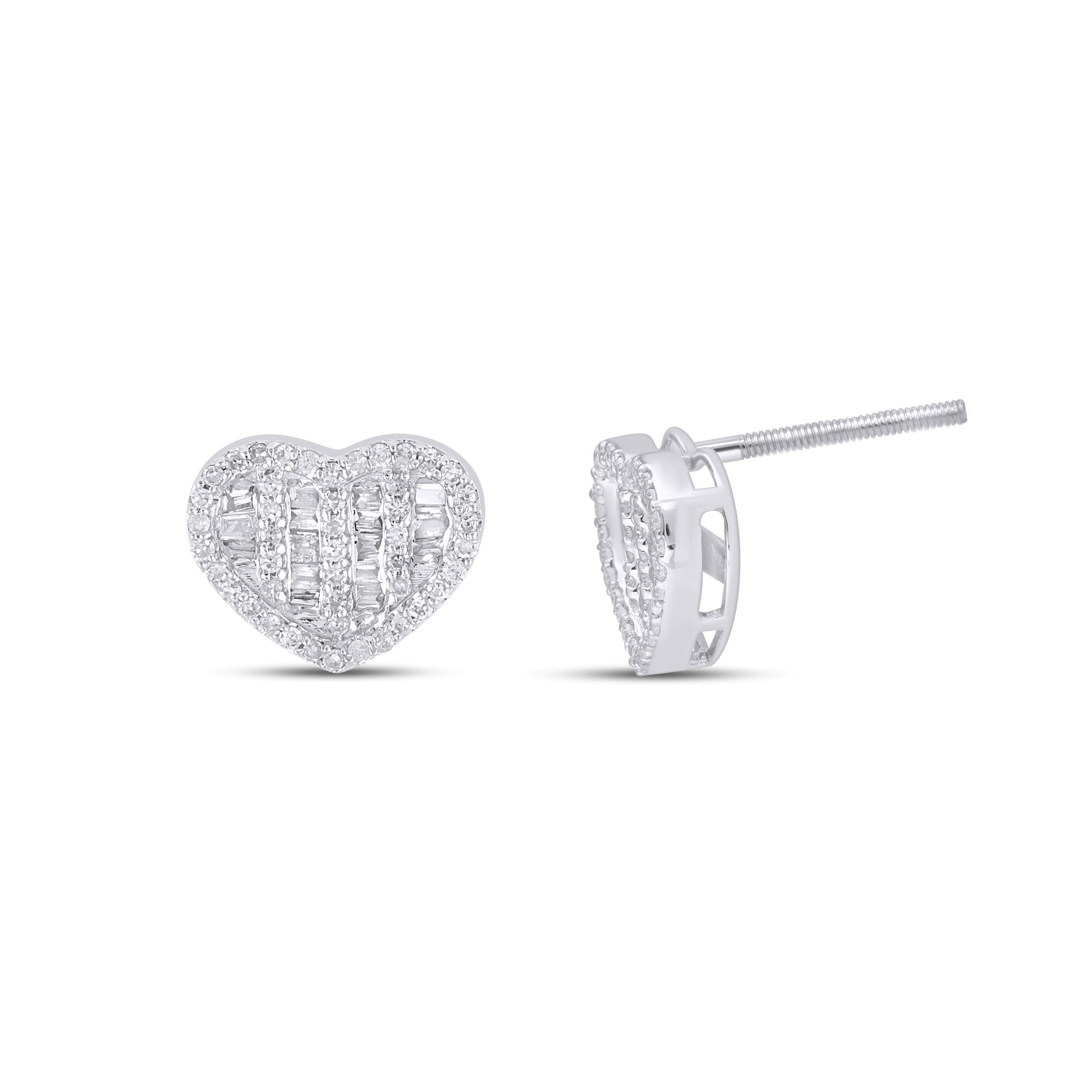 10K White Gold Round Baguette Diamond Heart Earring 1/3 Cttw crafted in rose gold with brilliant-cut diamonds