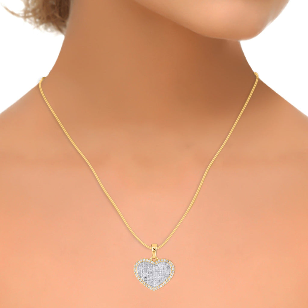 10K Yellow Gold Round Baguette Diamond Heart Pendant 1/2 Cttw