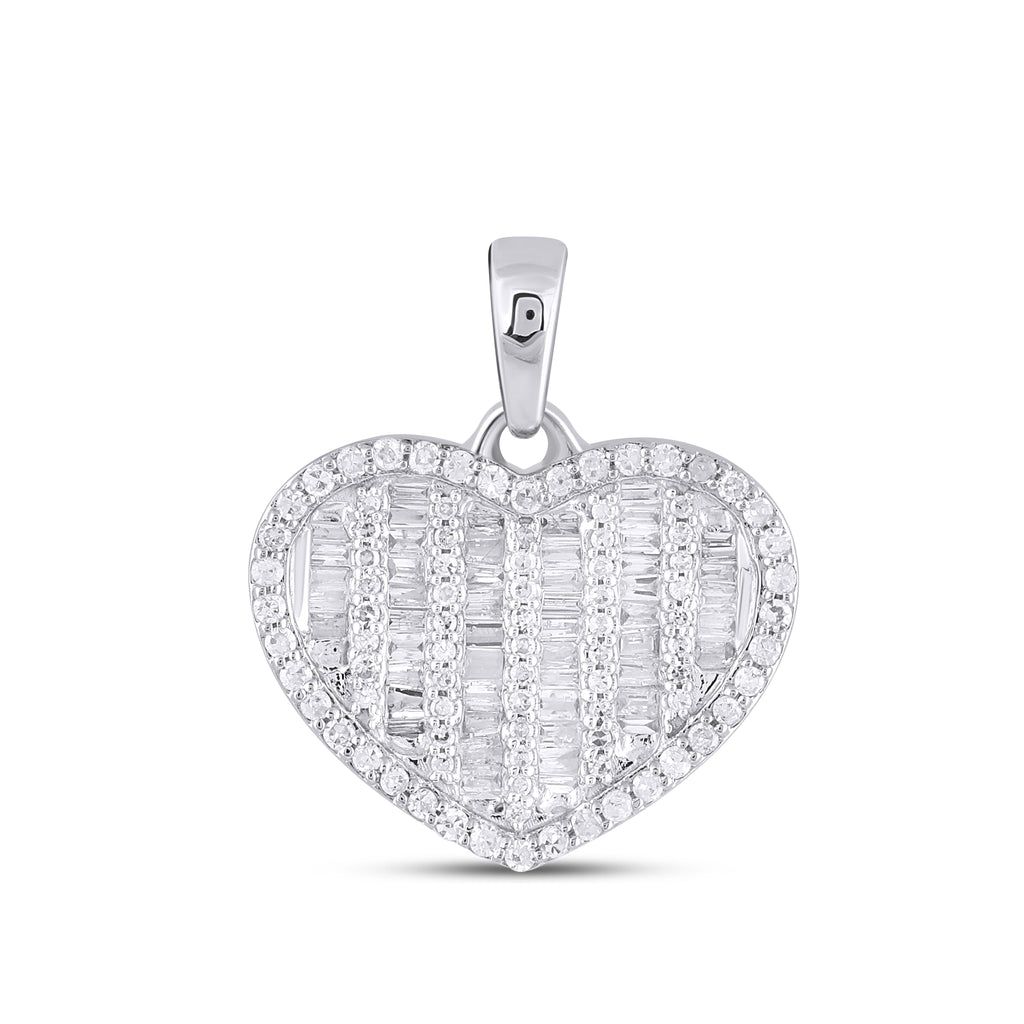 10K White Gold Round Baguette Diamond Heart Pendant 1/2 Cttw crafted in 14K gold with round brilliant diamonds