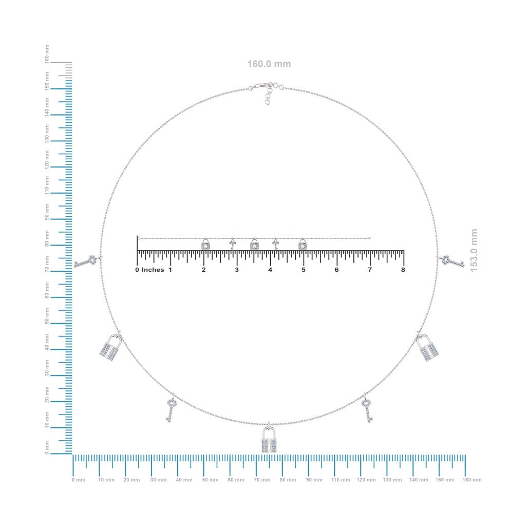 14K White Gold Lock & Key Link Necklace Bracelet Jewelry Set 1/2 Cttw