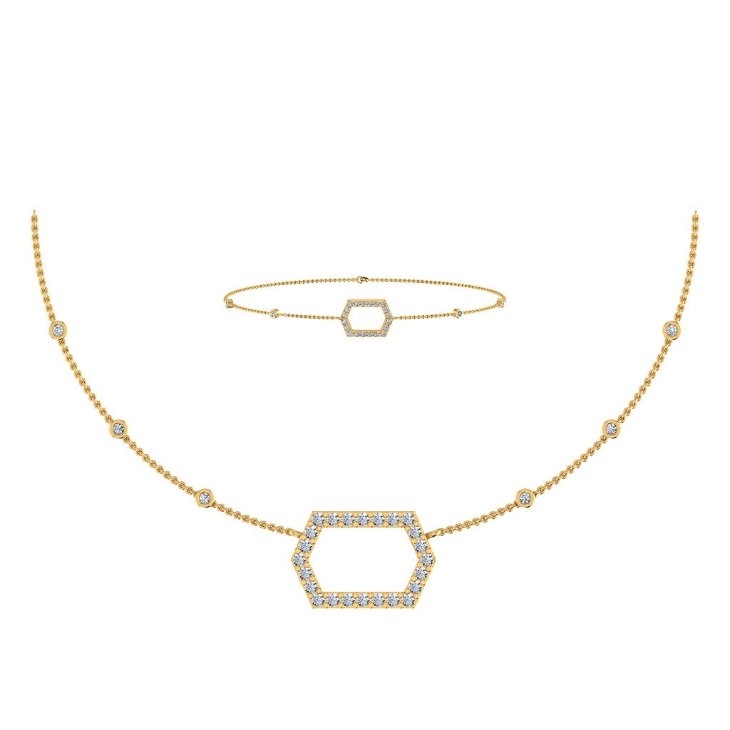 14K Yellow Gold Round Necklace Bracelet Set 3/4 Cttw crafted in 18K gold with natural diamonds
