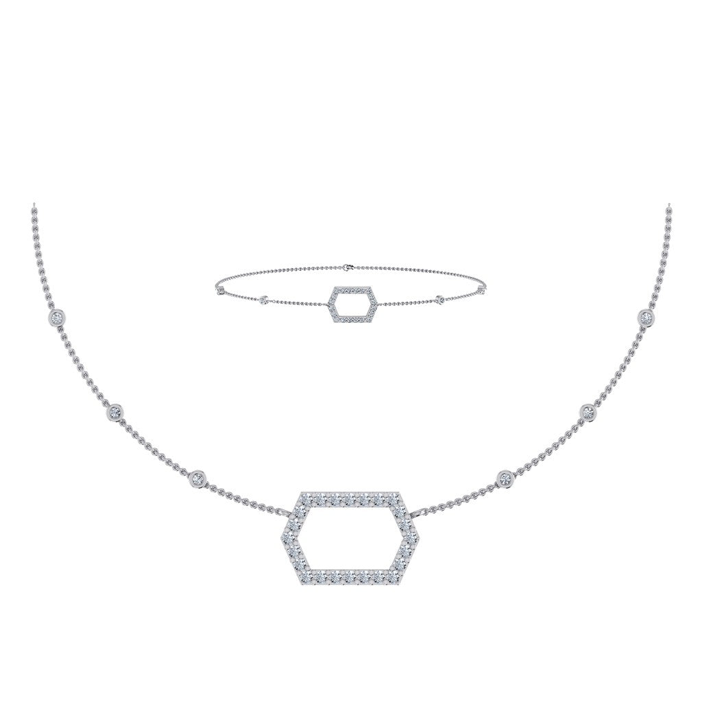 14K White Gold Round Necklace Bracelet Set 3/4 Cttw crafted in rose gold with natural diamonds