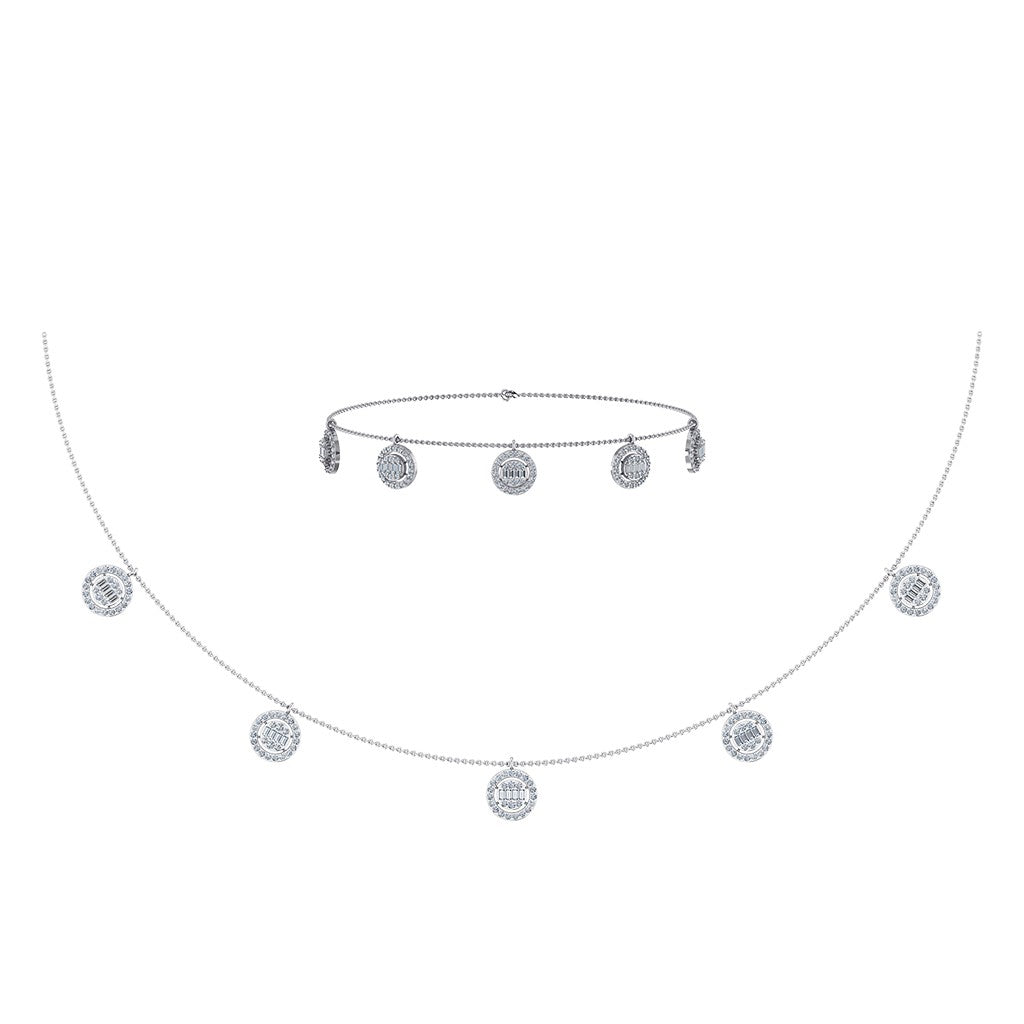 14K White Gold Baguette Round Necklace Bracelet Set 1 Cttw crafted in 14K gold with round brilliant diamonds