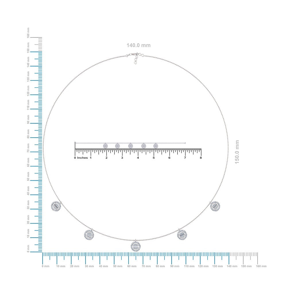 14K White Gold Baguette Round Necklace Bracelet Set 1 Cttw