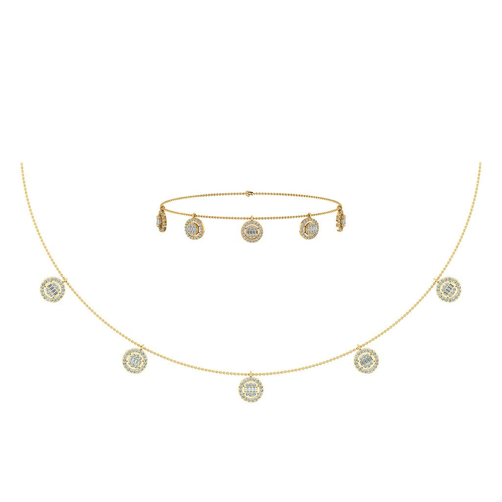 14K Yellow Gold Baguette Round Necklace Bracelet Set 1 Cttw crafted in white gold with brilliant-cut diamonds