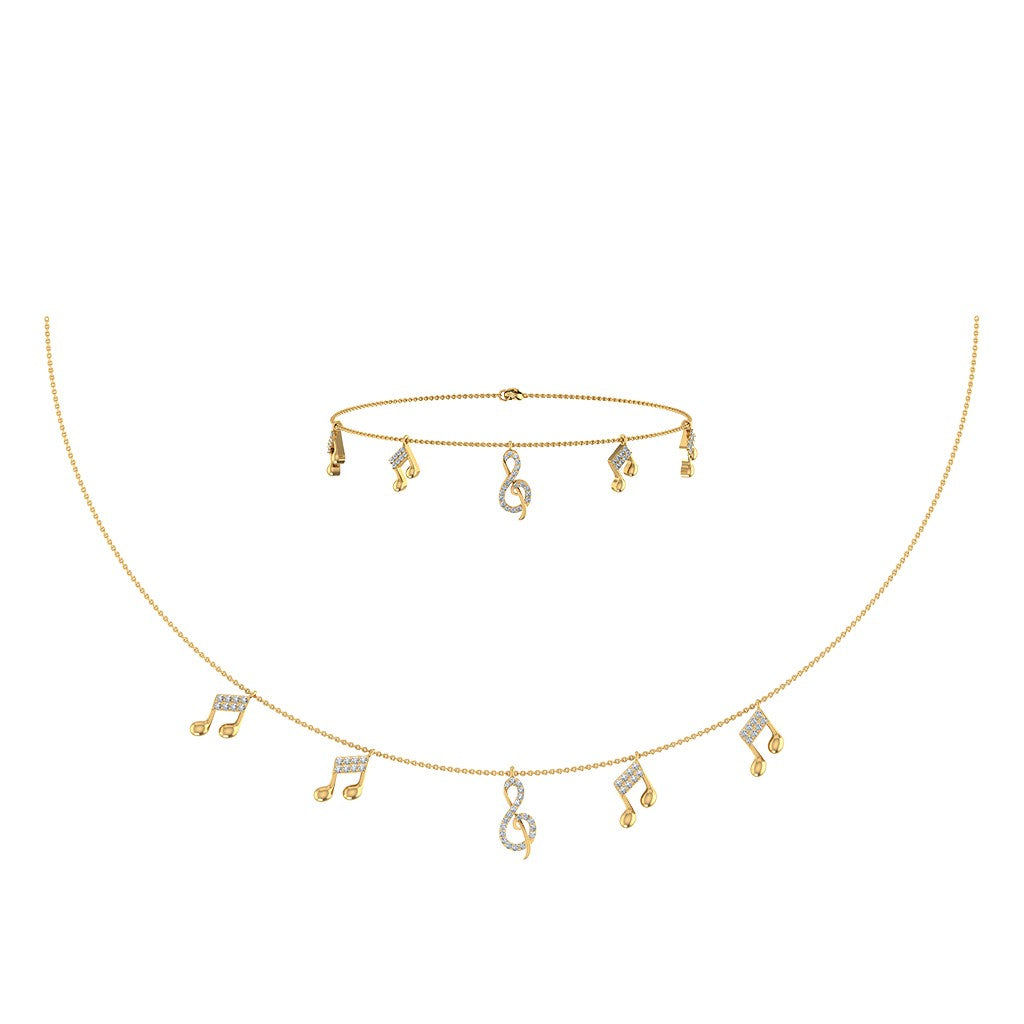 14K Yellow Gold Music Note Necklace Bracelet Set 1/3 Cttw crafted in 18K gold with round brilliant diamonds