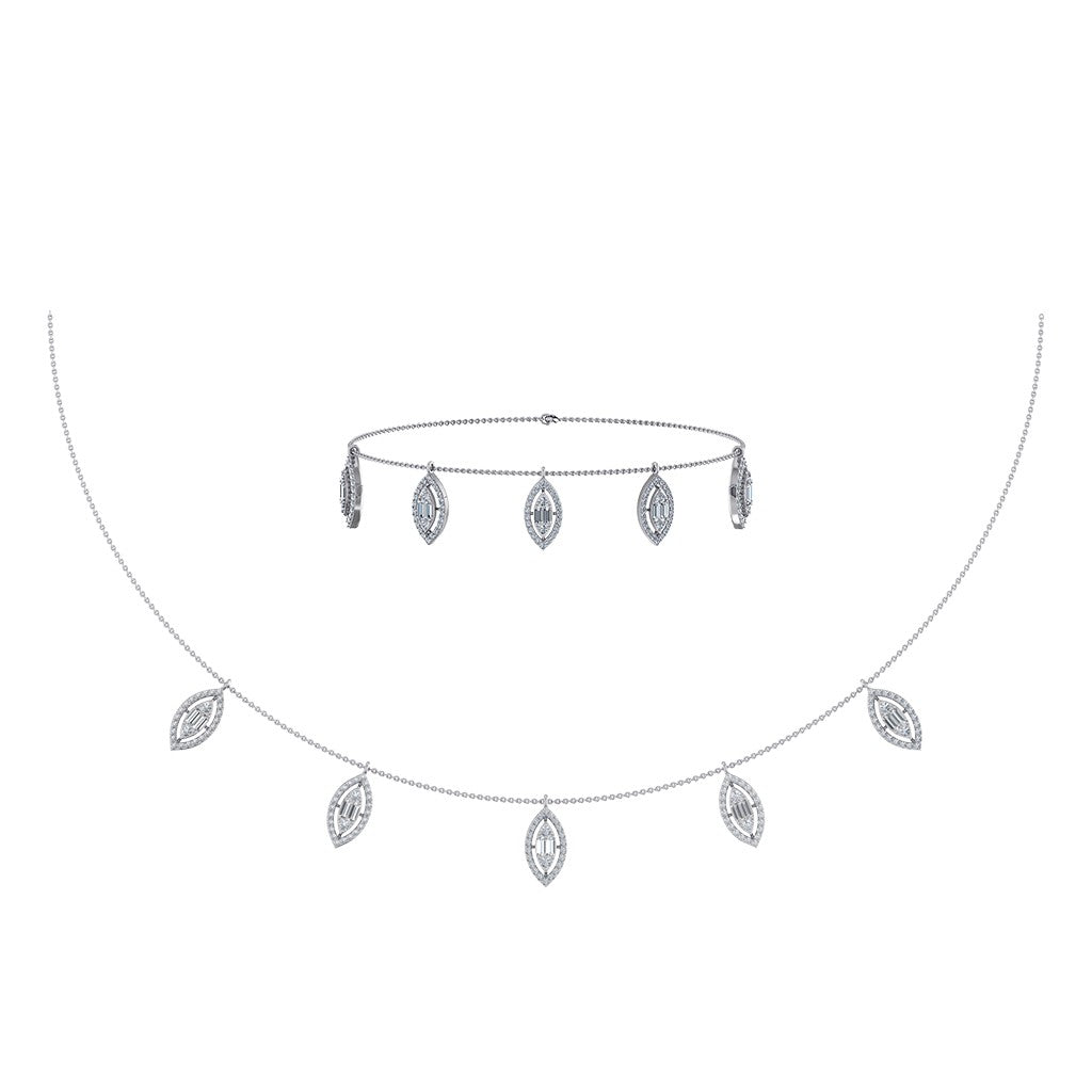 14K White Gold Marquise Shape Necklace Bracelet Set 1 Cttw crafted in 18K gold with round brilliant diamonds