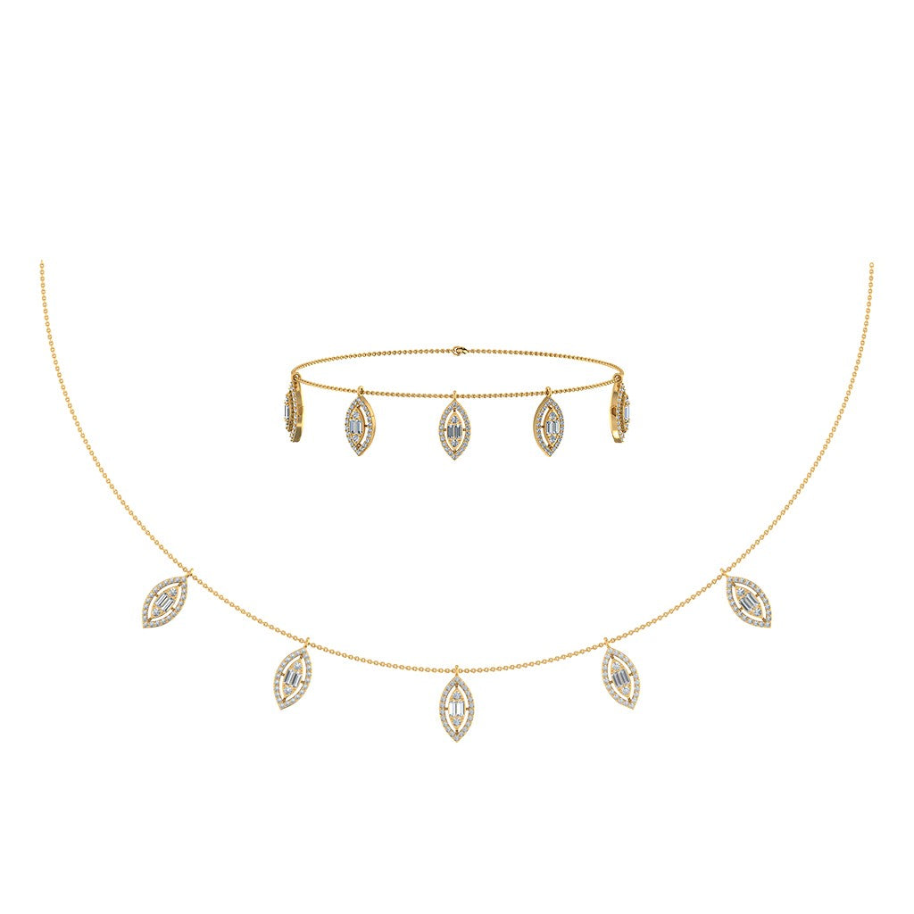 14K Yellow Gold Marquise Shape Necklace Bracelet Set 1 Cttw crafted in yellow gold with natural diamonds
