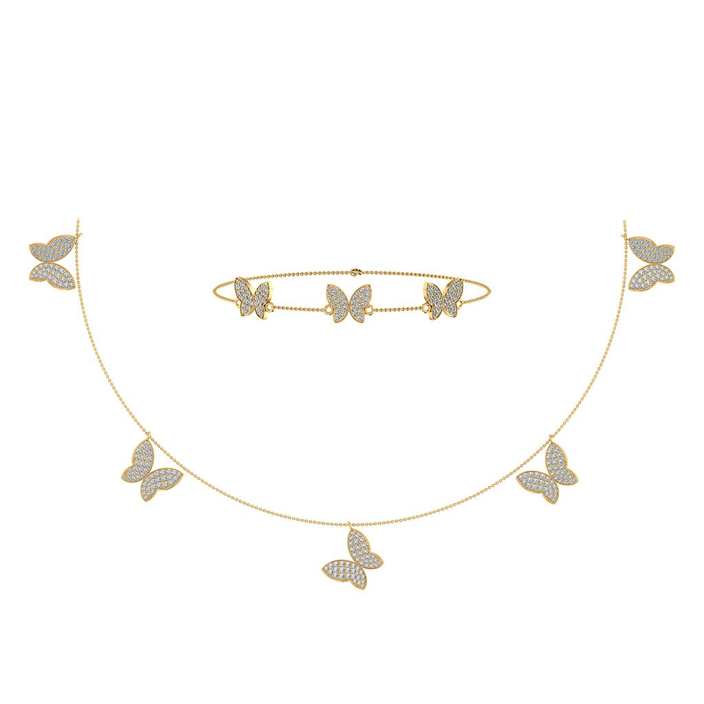 14K Yellow Gold Butterfly Necklace Bracelet Set 1-7/8 Cttw crafted in 14K gold with natural diamonds