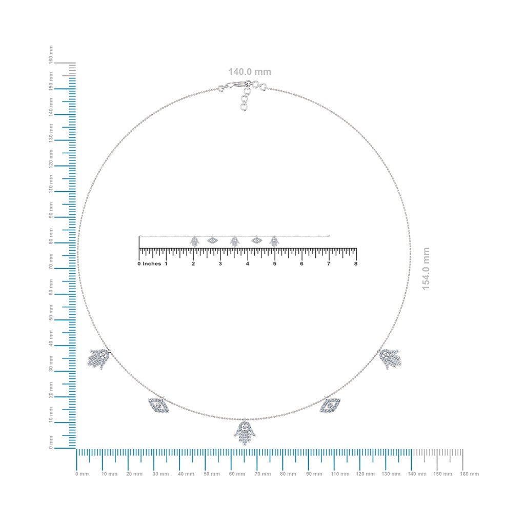 14K White Gold Hamsa Hand Evil Eye Necklace Bracelet Set 1-1/4 Cttw