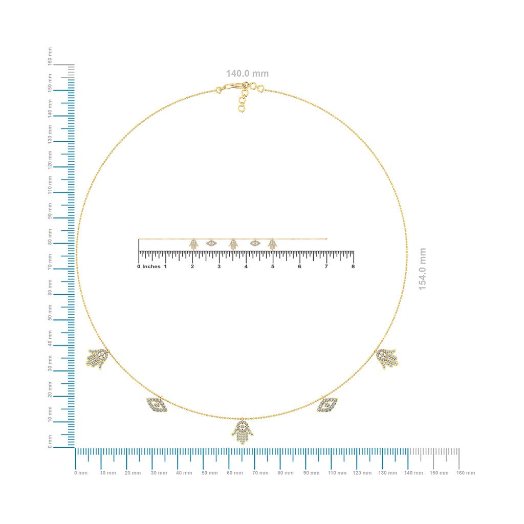 14K Yellow Gold Hamsa Hand Evil Eye Necklace Bracelet Set 1-1/4 Cttw