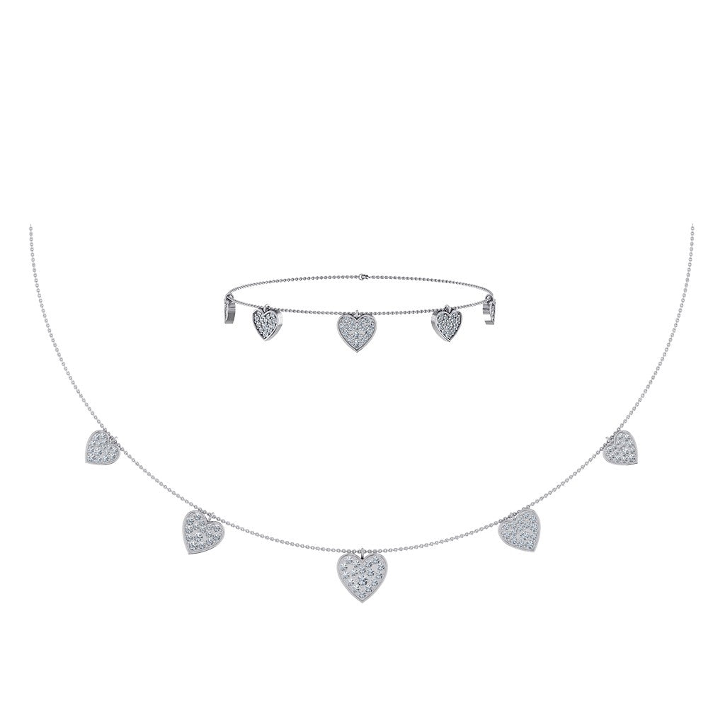 14K White Gold Heart Necklace Bracelet Set 1-3/4 Cttw crafted in yellow gold with brilliant-cut diamonds
