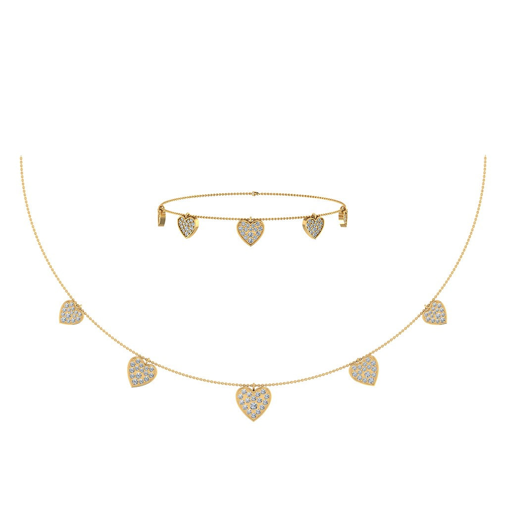 14K Yellow Gold Heart Necklace Bracelet Set 1-3/4 Cttw crafted in yellow gold with round brilliant diamonds