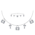 14K White Gold Lock & Key Necklace Bracelet Jewelry Set 5/8 Cttw