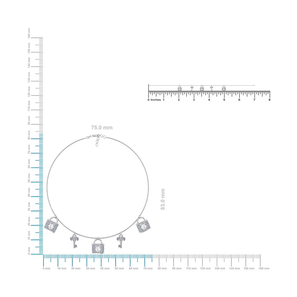 14K White Gold Lock & Key Necklace Bracelet Jewelry Set 5/8 Cttw