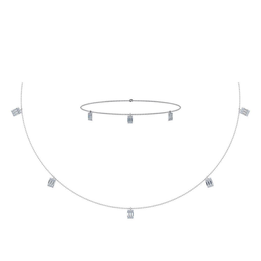 14K White Gold Baguette Link Necklace Bracelet Set 7/8 Cttw crafted in white gold with natural diamonds