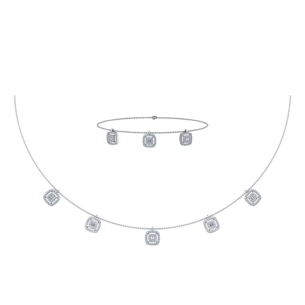 14K White Gold Square Necklace Bracelet Set 1-1/3 Cttw crafted in yellow gold with natural diamonds