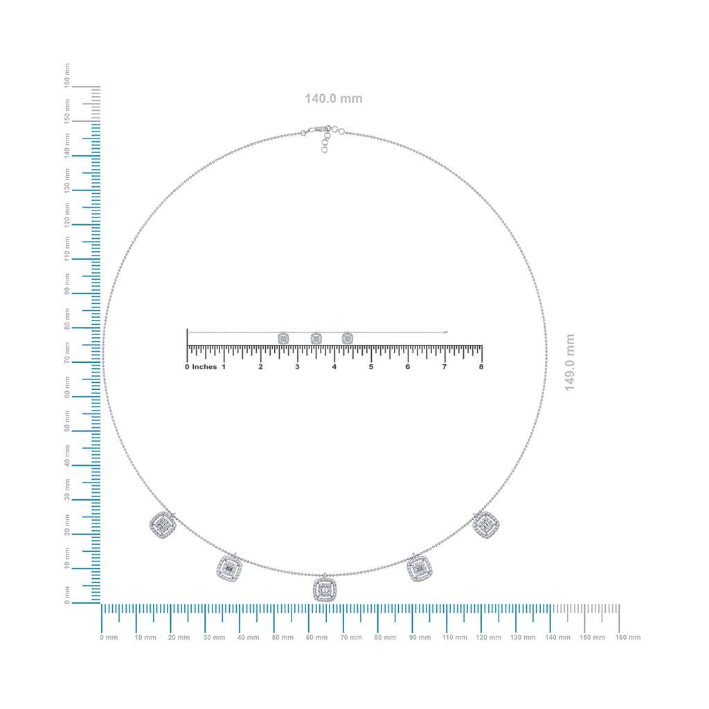 14K White Gold Square Necklace Bracelet Set 1-1/3 Cttw