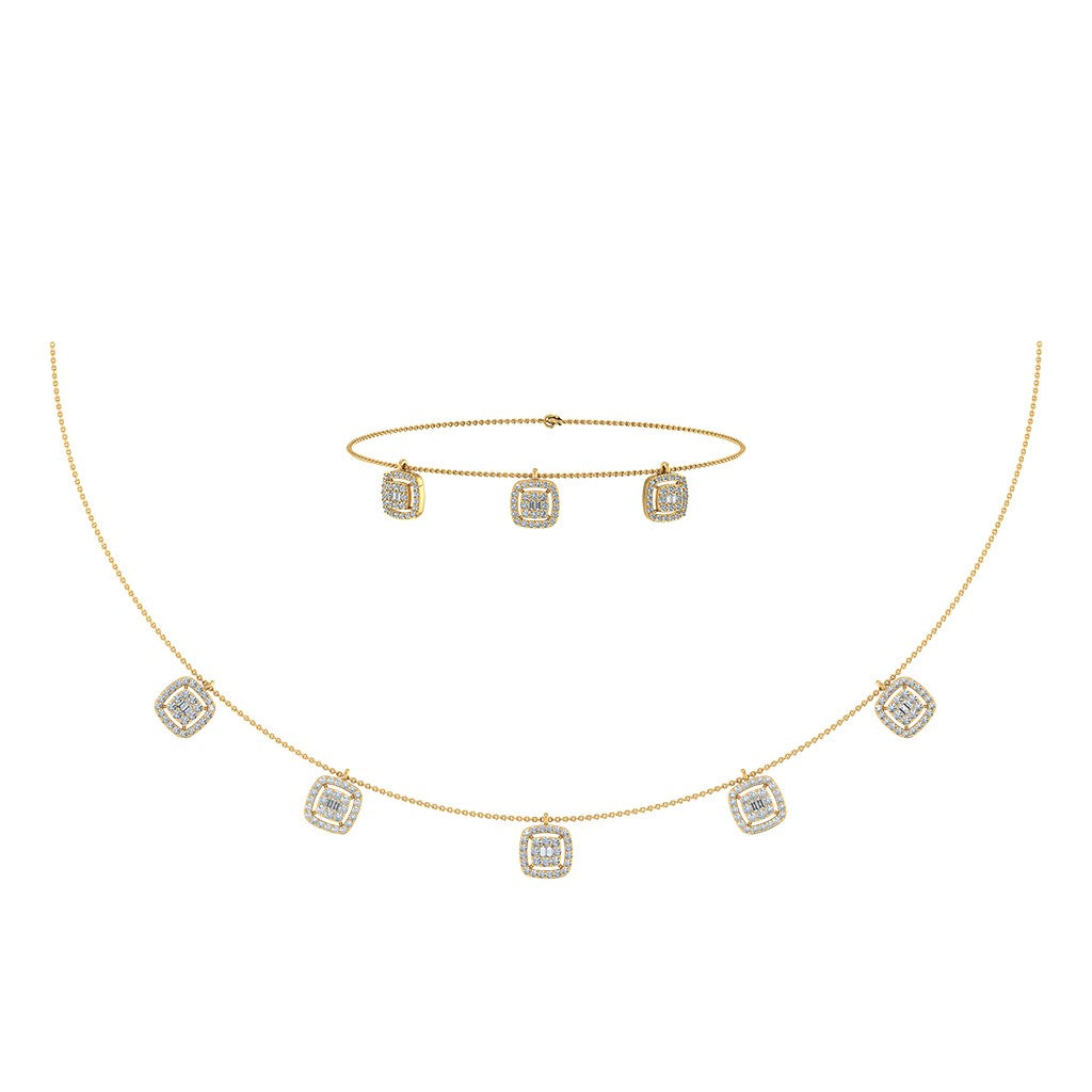 14K Yellow Gold Square Necklace Bracelet Set 1-1/3 Cttw crafted in 18K gold with round brilliant diamonds