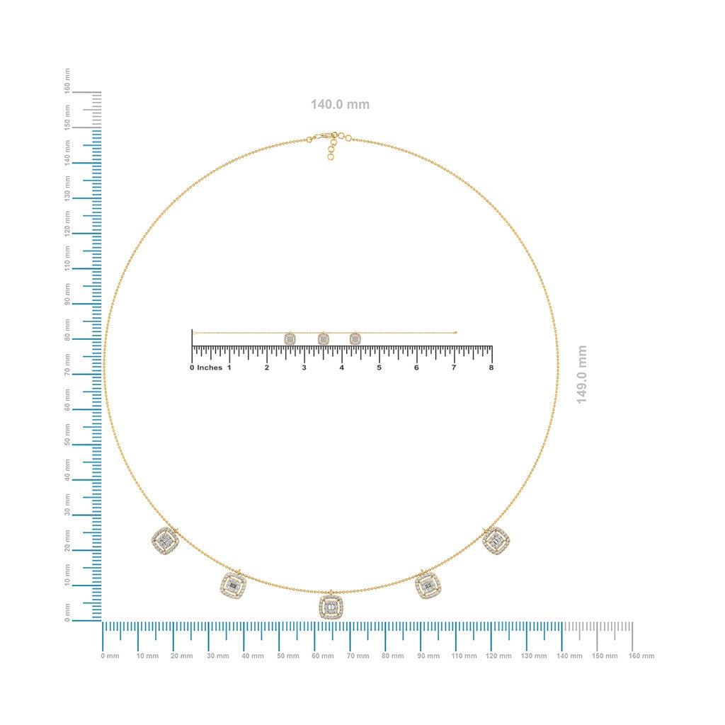 14K Yellow Gold Square Necklace Bracelet Set 1-1/3 Cttw