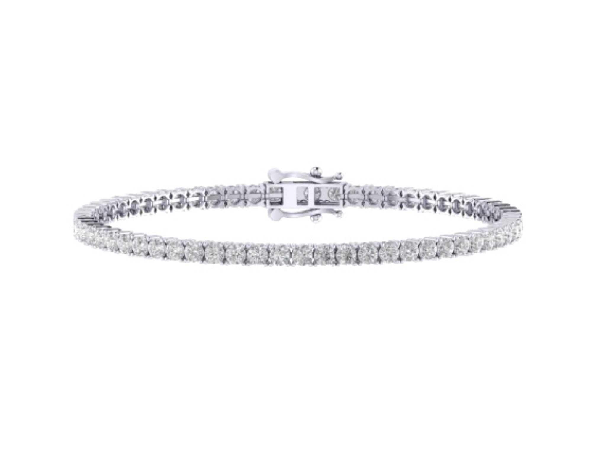 10K White Gold 3mm Round Cvd Diamond 7 Inch Tennis Bracelet 6-1/5 Cttw