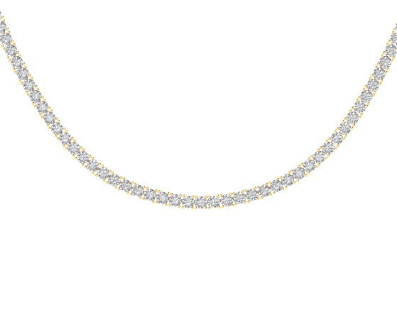 10K Yellow Gold 3mm Round Cvd Diamond 22 Inch Tennis Necklace 18-1/2 Cttw