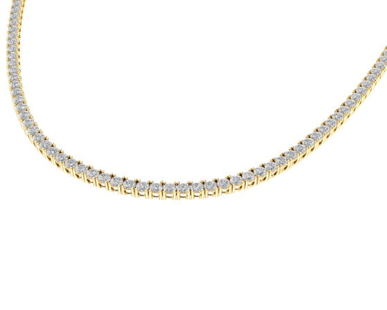 10K Yellow Gold 3mm Round Cvd Diamond 22 Inch Tennis Necklace 18-1/2 Cttw