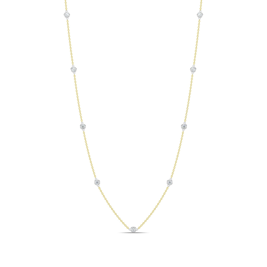 14KY Classic 0.25 Ctw Diamond Station Necklace with 9 Stones