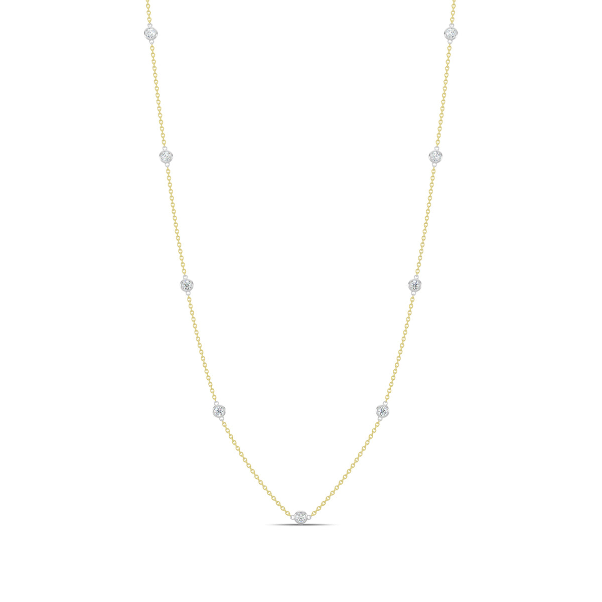 14KY Classic 0.25 Ctw Diamond Station Necklace with 9 Stones