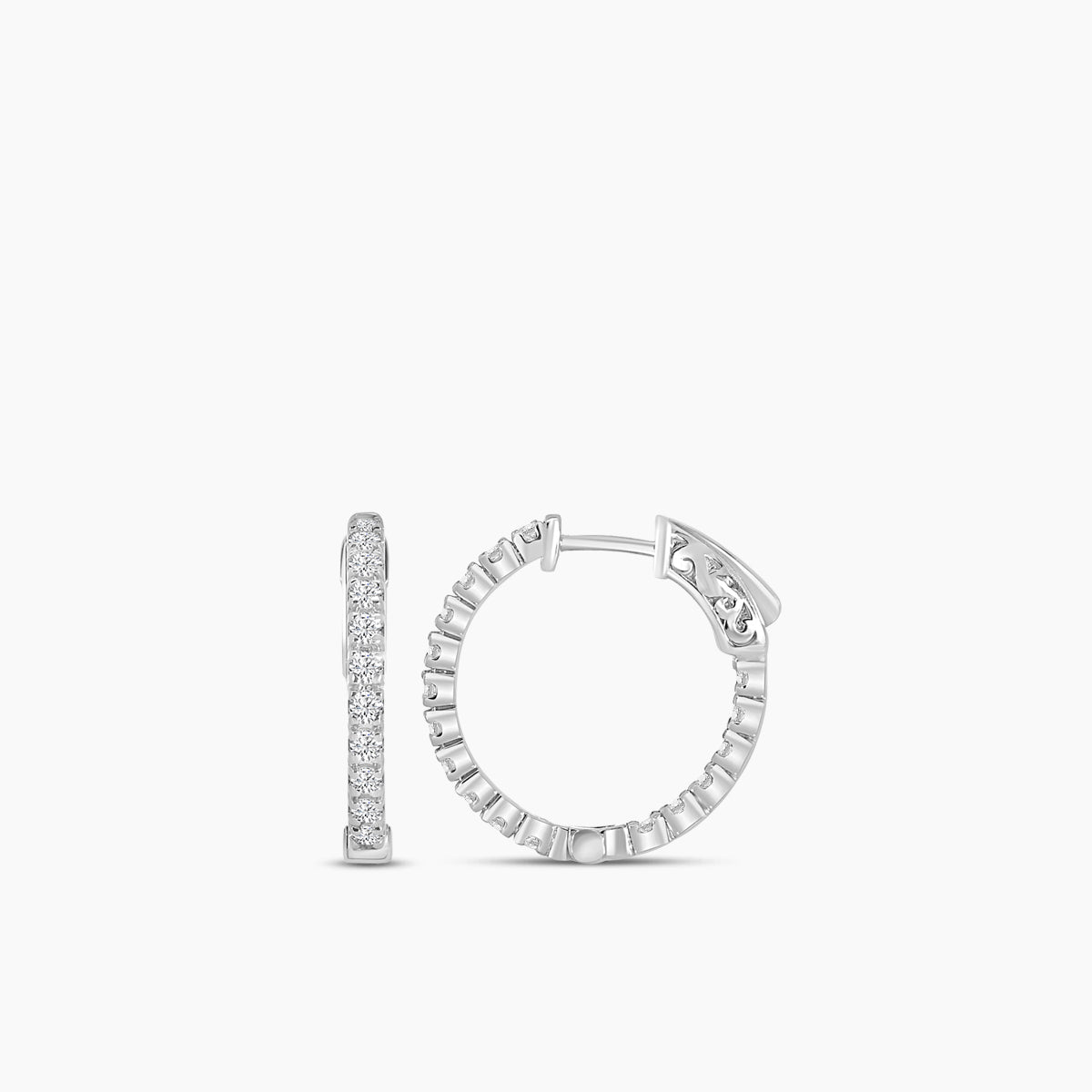 14KW 1.00 Ctw Inside Out Diamond RD Shape Earring Hoop, 0.65" Diameter