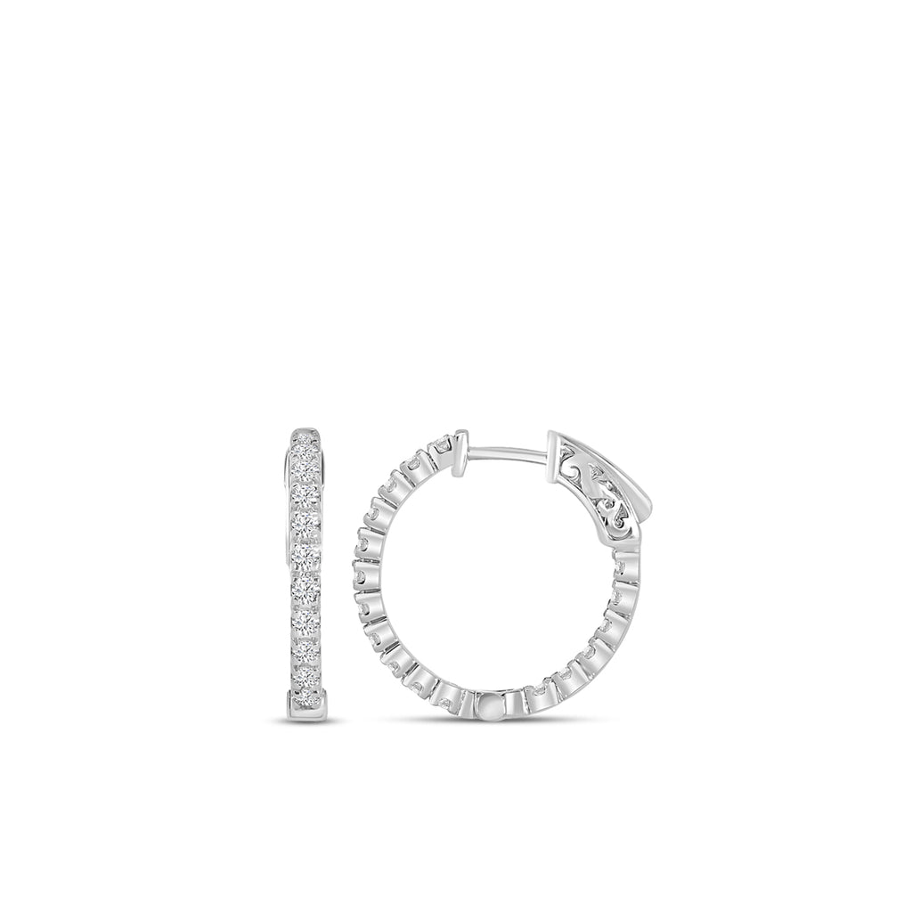 14KW 1.00 Ctw Inside Out Diamond RD Shape Earring Hoop, 0.65" Diameter