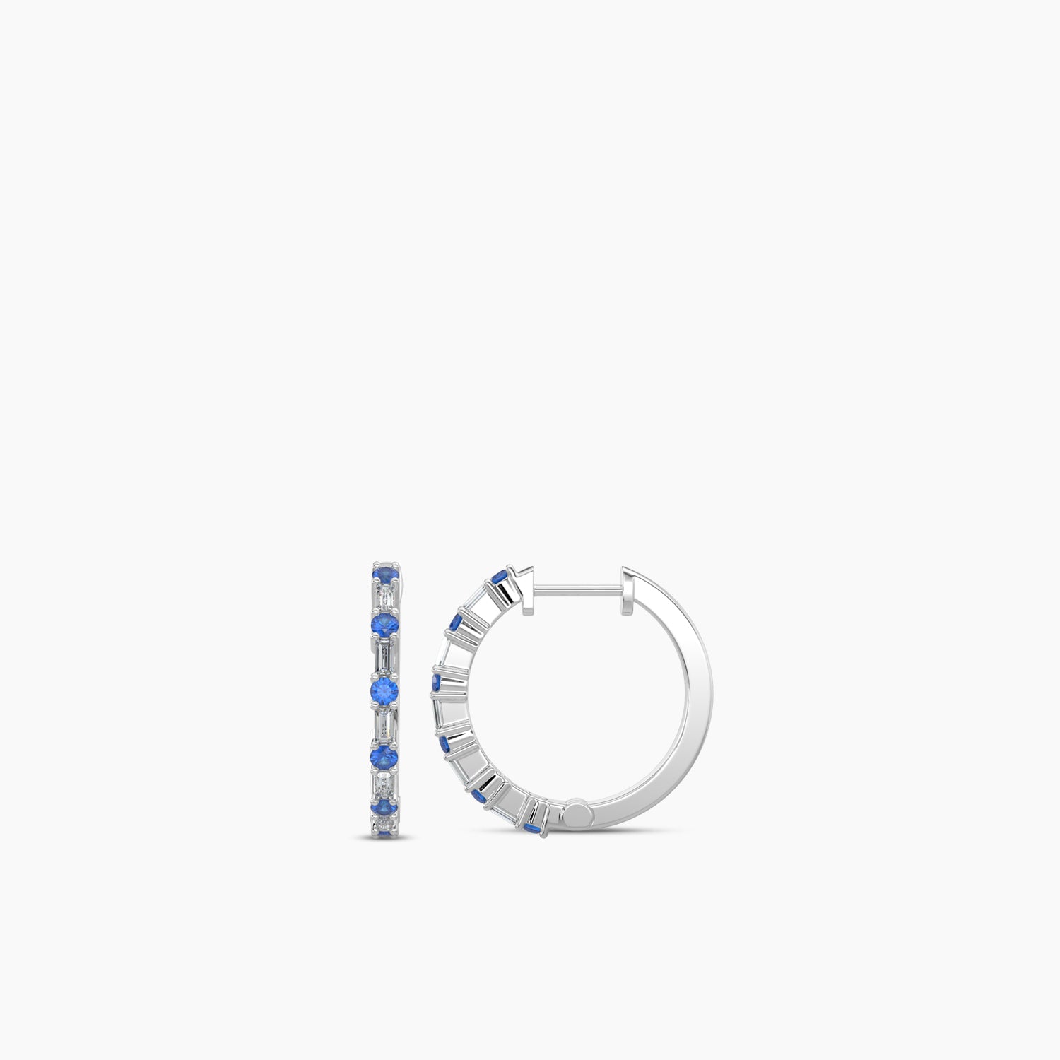 0.20 Ctw Diamond Dot with Alt Baguette Sapphire Earring Hoops