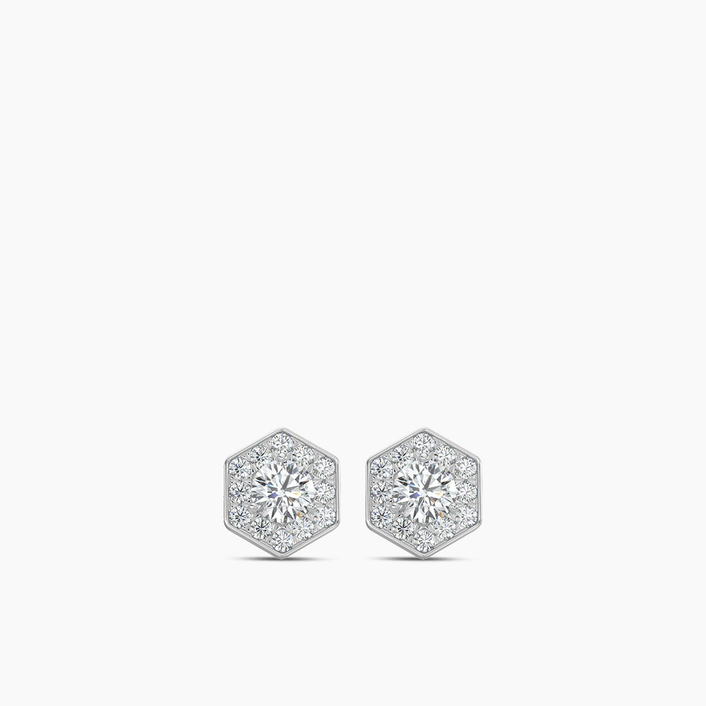 14KW 1.15ctw Diam Cluster Hexagon Earring with CTR .33X2