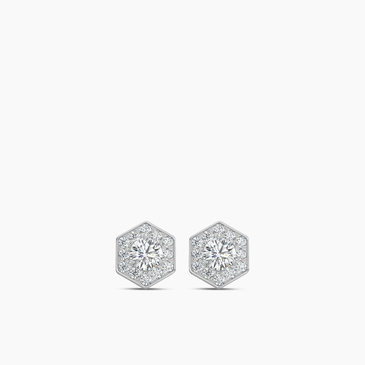 14KW 1.15ctw Diam Cluster Hexagon Earring with CTR .33X2